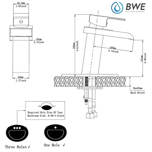 BWE Waterfall Bathroom Faucet Brushed Nickel for Sink 1 Hole Vanity Lavatory RV with Supply Hose Combo Parts Basin Commercial Single Handle Rustic Faucets Mixer Tap