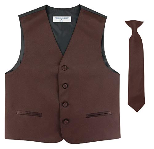 BOY'S Dress Vest & NeckTie Solid Chocolate Brown Color Neck Tie Set