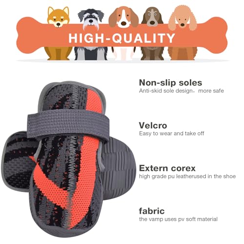 PETQYS Sapatos Para Cães, Botas De Malha Respiráveis Para Cães Para Caminhadas, Corridas, Caminhadas