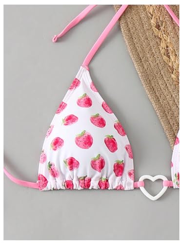 GORGLITTER Women's Strawberry Bikini Set 2 Piece Heart Ring Backless Triangle Bra High Waisted Thong Swimsuit 20253