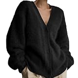MAOAEAD Cardigan luxueux en cachemire pour femme, cardigan tricoté moelleux de couleur unie, col en V ouvert sur le devant, veste douce et élégante (noir, M)