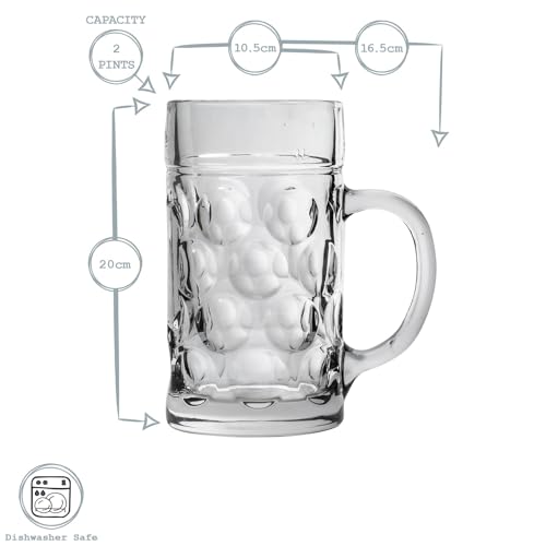 Rink Drink German Beer Stein Glass - 1.3L (2 Pint) Large Dimpled Beer Mug Tankard with Handle for Lager, Ale & Cider - Authentic Oktoberfest Style Glass - Freezer & Dishwasher Safe - Image 4