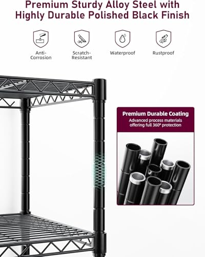 Image of Simple Deluxe 5-Tier Heavy Duty Storage Shelving Unit, 1250 Lbs Loading Capacity, 29.92 inch W x 13.98 inch D x 61.02 inch H, Black
