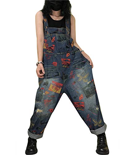 Women's Loose Baggy Cotton Jumpsuits Rompers Overalls Distressed Harem Pants (Large, LL6 Blue)