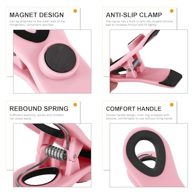 10 Pack Magnetic Chip Clips- Food Clips, Chip Clips, Bag Clips for Food Storage with Airtight Seal Grip for Bread Bags, Snack Bags and Food Bags (Pink)