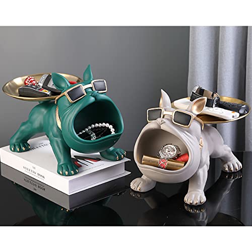French Bulldog Resin Statue Tray Key Bowl, Animal Sculpture Desk Storage Home Decor In The Living Room, Bedroom Office Snack Tray (Style 5, Black) #TOP6