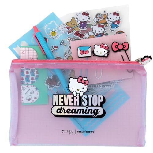 Mr. Wonderful - Set d'écriture Hello Kitty - 3 marque-pages magnétiques - 3 Trombones - 1 Stylo Blueue - 1 Pochoir - 4 Planches d’autocollants