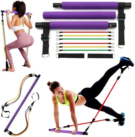 MYL Fitness Pilates Bar Kit with Resistance Bands - 6 Resistance Bands (15, 20, 25 LB) Portable Gym and Home, Office, Travel Workout Equipment for Women and Men. Ideal for Pilates and Yoga