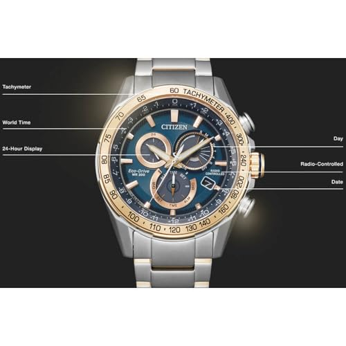 Image of Citizen Men's Eco-Drive PCAT Blue Dial Two-Tone Watch | 43mm | CB5916-59L