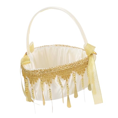 Cabilock Rustic Flower Girl Baskets for Wedding Lace Flower Basket Heart Design Gold Bowknot for Wedding Party Supplies