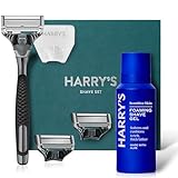 Harry's Original Gun Metal Razor Gift Set, Includes Gift Box, Weighted Handle, 3 Cartridge Refills, Travel Cover, and 60ml Shave Gel