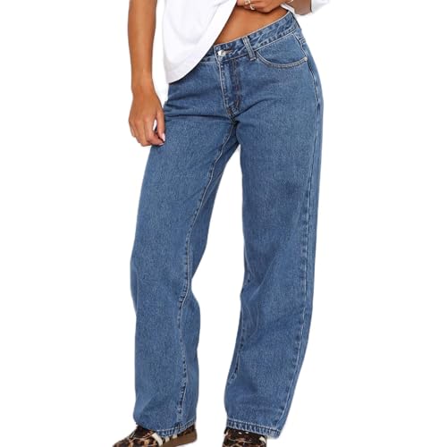 Y2k Low Rise Baggy Jeans Women Loose Fit Boyfriend Straight Wide Leg Jeans Trendy Stretch E-Girl Denim Pants