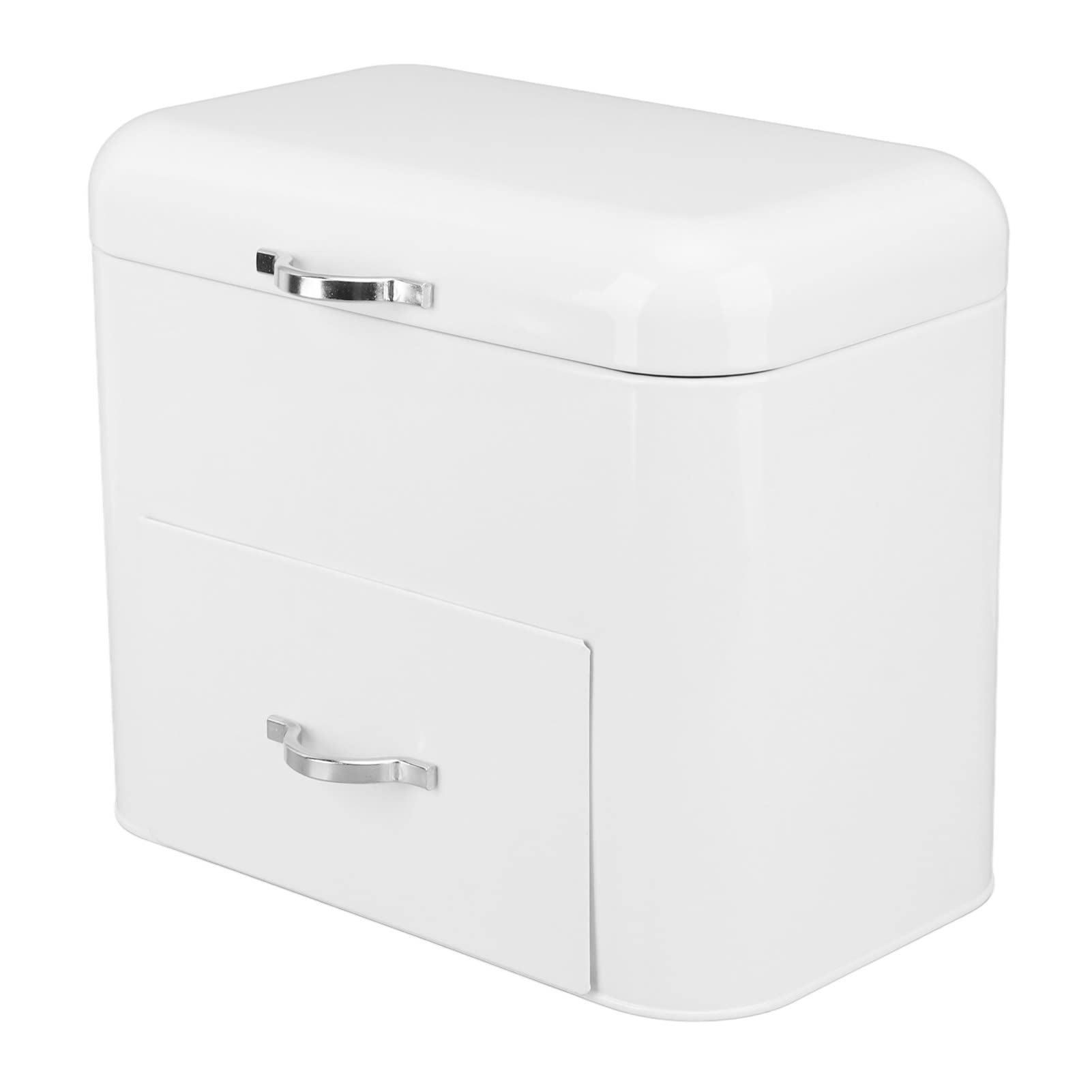 KIMISS Iron Bread Box 2 Shelves Large Acity Large Farmhouse Bread Container for Bread Bagels Cookies Milky White (Cream White)