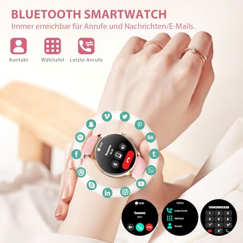 Smartwatch Damen Rund Dünne Fitnessuhr für Android/iOS, IP68 Wasserdicht – Ansicht 6
