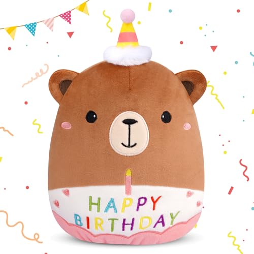 Yamepuia Teddybär Kuscheltier,22cm Geburtstag Kuscheltier Bär mit Geburtstag Hut,Niedliche Teddy Bär Happy Birthday Plüsch Spielzeug for Kinder Jungen Mädchen,Geburtstagsgeschenk