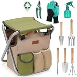 INNO STAGE 10 Piece Gardening Hand Tools Set with Garden Storage Tote Bag and Seat-Best Garden Tools Kit Organizer