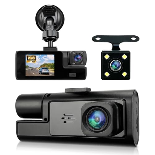 Generic 1080P Triple Dash Cam Front and Rear and Cabin Recording, 2.0