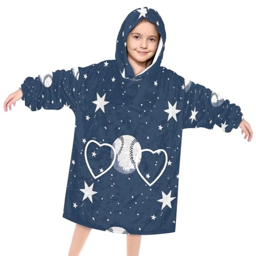 Pardick Wearable Blanket Hoodie for Kids, Graffiti Baseball Fleece Sweatshirt Blanket Oversized Blanket Sweatshirt with Pocket Flannel Warm Hooded Blanket 6-10 Year Old Girl Boy Gift, One Size