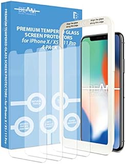 [4 Pack] Screen Protector for iPhone X, iPhone XS, iPhone 11 Pro, Beam Electronics Tempered Glass Screen Protector- 99% Touch Accurate with Easy Installation Tray and Accessories