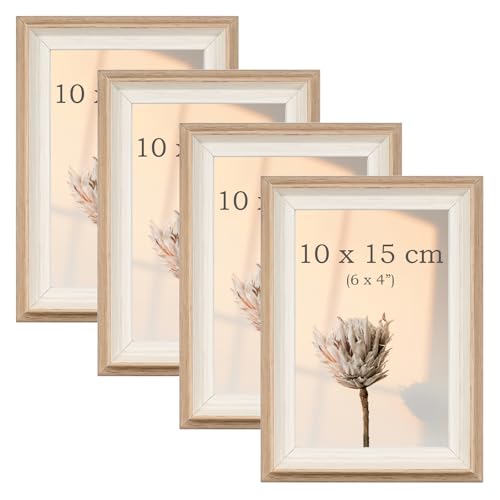 YoHyien 4 Piezas Marcos de Fotos 10x15 cm, Marcos para Cuadros de Sobremesa de Pie 15x10, Portaretratos para Fotos para Pared, Picture Frame for Wall (Grano de Madera, 10 x 15 cm)