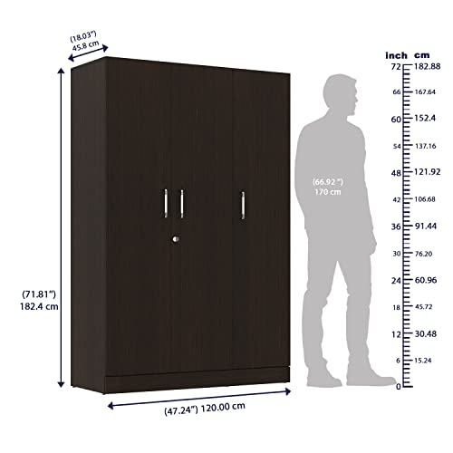 Image of Wakefit Wardrobe | 1 Year Warranty | Engineered Wood Almirah, Cupboard for Clothes Storage | 3 Door, 1 Drawer, 1 Hanging Space | Gingham - Wenge