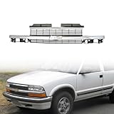 Front Grille Grill Fits for Chevrolet 1998-2005 Blazer & 1998-2004 S10 Pickup Truck With Chrome Center Bar Grille With Gray Insert Replacement of GM1200397