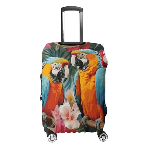 Tropical Plants And Parrots Luggage Cover, Washable Elastic Suitcase Cover Protector Fit 18-32 Inch Luggage4