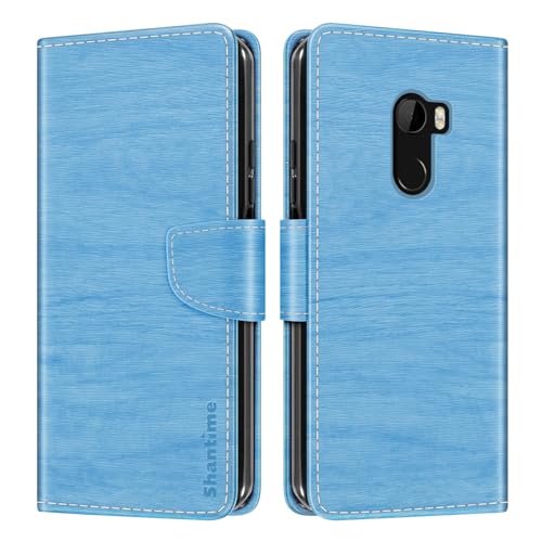 Shantime Funda Cartera de Cuero Compatible con HTC One X10, Tapa de Color con Ranuras, Cierre Magnético Protección Completa(Celeste)
