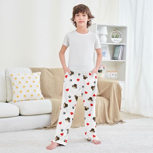 Boys' Pants Pug Dog Paw Heart Long Bottoms Jogger Pants Elastic Waist Trousers with Pockets S-XL3