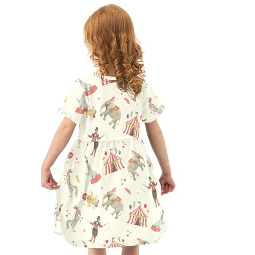 Pigsaly Girls Short Sleeve Dress Watercolor Circus Animals Girls Summer Dress Clown Tent Playwear Dresses 4T Multicolor4