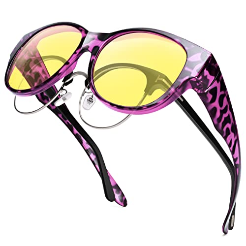 Night Driving Glasses Fit Over Glasses, HD Polarized Anti Glare Wrap Around Night Vision Glasses for Men & Women