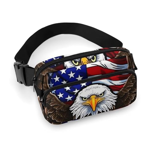 Hüfttasche, wasserdicht, mit verstellbarem Riemen, Gürteltasche, USA-Flagge, Patriotischer Adler, Bauchtasche für Damen und Herren, weiß, 20 x 13 cm, Hüfttasche, weiß, 20x13cm, Hüfttasche