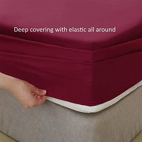 Image of Waterproof Mattress Protector Single Size 78x42 - Waterproof Terry Cotton Mattress Protector /Bed Cover Single Size Bed - Maroon Color - Water Proof Mattress Protector for Kids Urine