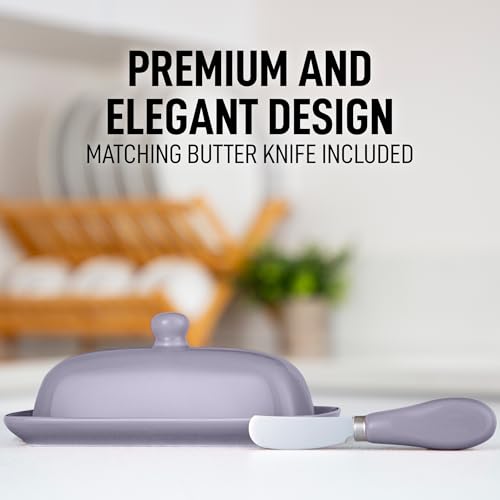 Image of Zulay Butter Dish With Lid For Countertop - Porcelain, Ceramic Butter Dish with Knob Handle Great for Cooking - Elegant Design Butter Holder - Durable & Sturdy Butter Keeper - Periwinkle
