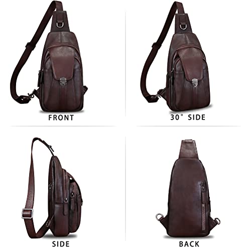 Genuine Leather Sling Bag for Women and Man Handmade Retro Hiking Crossbody Backpack Purse Chest Shoulder Daypack4