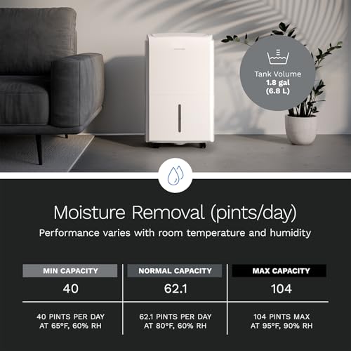 Image of hOmeLabs Dehumidifier 6,000 Sq Ft 40 Pint with Pump 104 Pint 95F, 90% RH | Pump + WIFI + Upgraded Advanced Humidity & Moisture Control, Quiet, Efficient, Auto Shut-off, Home, Basement, Office