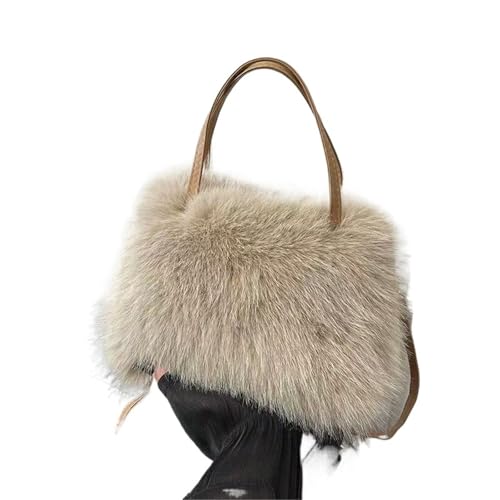 Generisch Plüschtasche Damen Handtasche mit Kunstpelzquasten for Damen, flauschige Schultertasche, weiche Plüsch-Umhängetasche, Winterhandtasche(Light khaki)