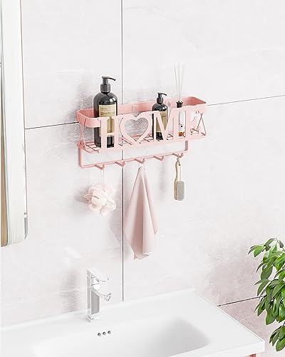Image of Key Holder for Wall - Adhesive Key Rack with 5 Key Hooks, 11.02 inch Lx2.75 inch Wx4.92 inch H, Key and Mail Organizer Wall Mount, Key Hanger for Wall, Entryway, House, Living Room Decor(Pink)