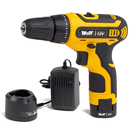 Cordless Drill Driver 12V Electric Screwdriver Wolf 17+1 Torque LED Work Light 1.5Ah Li-Ion Battery & Charger Included - 2 Years Warranty