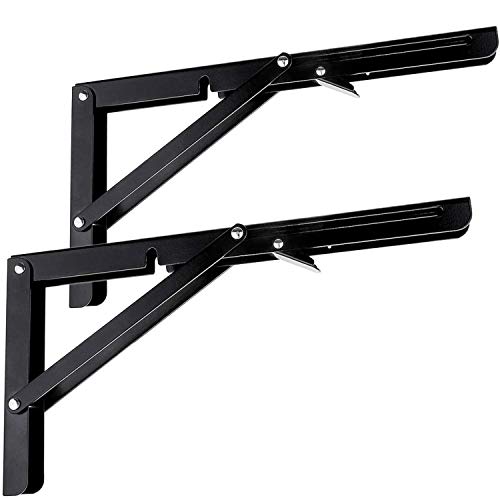 2 Pcs Folding Shelf Brackets 12 inch Black Heavy Duty Metal Triangle Table
