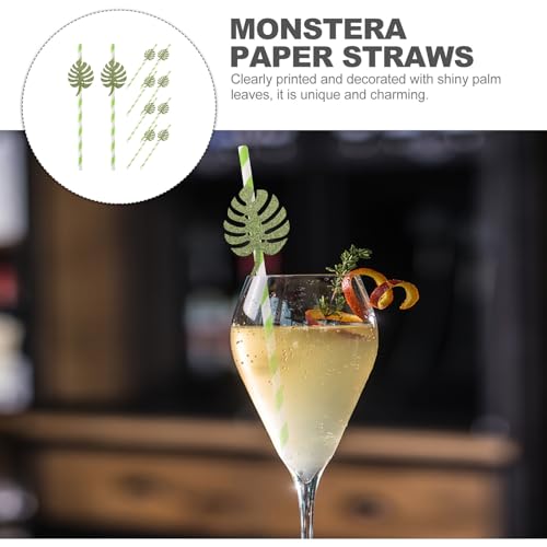 Pitillos de papel con diseño Monstera verde claro brillo 10 pzas miniatura 3