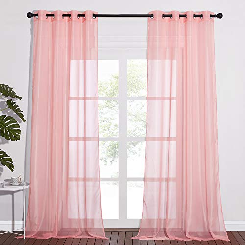 Image of NICETOWN Sheer Curtains Extra Long 96-inch - Grommet Casual Style Airy & Breathable with Amount Light Sheer Panels for Patio /Glass Door (108 inches Wide Total 2 Pieces, Coral)