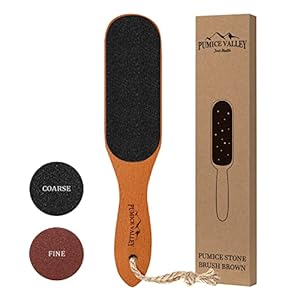 Pumice Stone Foot File – Wooden Pedicure Feet Scrubber with Handle for Callus, Dry, and Dead Skin Removal – Heel Scraper for Feet, Hands, and Body – Foot Filer for Use in Shower