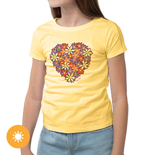 Del Sol Color Changing Youth Girls Crew Tee - I Heart Flowers, Butter, Size YXL3