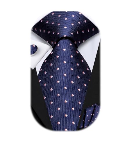 Image of Hi-Tie Mens 70inches Tie Set Extra Long Necktie for Men Cufflinks Handkerchief Big Tall Men Business Wedding