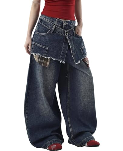 Baggy Jeans for Woman Men High Waisted Wide Leg Denim Jeans Patchwork Korean Fashion Pants Streetwear Clothes2