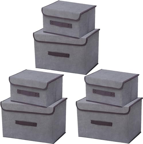 Cajas Organizadoras, Home Cajas Almacenaje Lavable,Cajas de tela plegables con tapa 6pcs,Cubos de Almacenamiento Plegable,Organizador de armario para guardar ropa,Cestas de Lino Cubo...