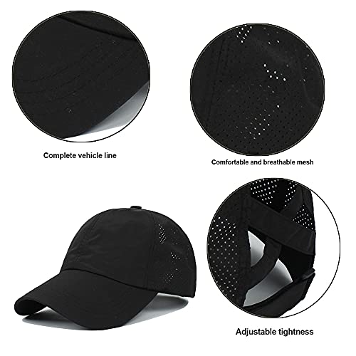 Women Ponytail Baseball Caps Adjustable Unisex Breathable Quick Drying Mesh Baseball Caps, Sun Hats Quick Dry Outdoor Sports Run Cap (Black) #TOP2
