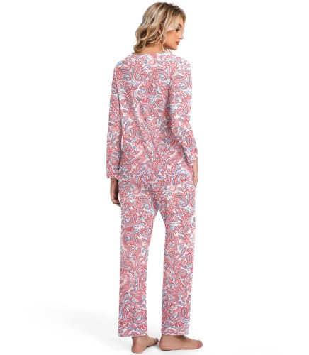 Image of ENJOYNIGHT Womens Pajama Set Cotton Pjs Long Sleeve Sleepwear with Pockets | Two Piece Crew Neck Sleep Set, Elastic Waist Long Pant, Lightweight Loungewear