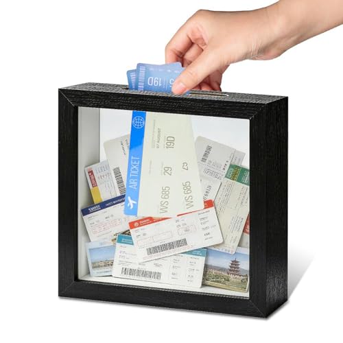 5x5 Shadow Box Frame HD Glass Wooden Black Hollow Photo Frame Shadow Box with Top Slot  Suitable for Storing Concert Tickets Movie Tickets and Various Souvenirs(Black 5X5 1 Pack)